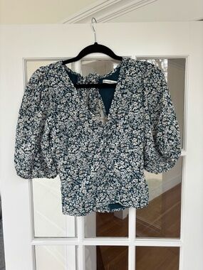 Abercrombie & Fitch Teal Floral Puff Sleeve Blouse
